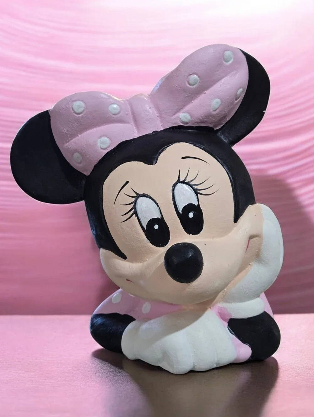 Pink Polka Dot Minnie Mouse Piggy Bank Figurine